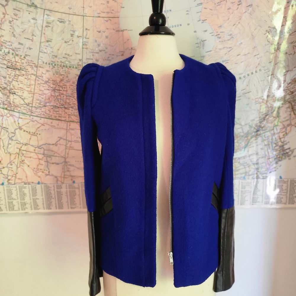 MAJE blazer jacket with leather pannels sz M